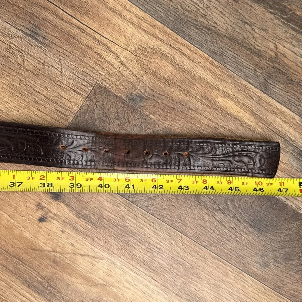 Vintage Schaefer Western Tooled Leather‎ Belt Brown Mens Size 40 Made in USA